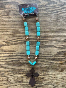 Kender West Faux Turquoise Metal Cross Necklace
