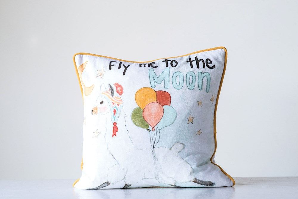18" Square Cotton Pillow "Fly Me To The Moon"