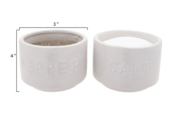 Set of White Stoneware Stackable Salt & Pepper Pots w/ Lid