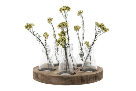 Wood Tray w/ 6 Glass Vases!!!