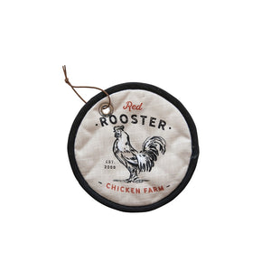 8" Round Cotton Pot Holder "Red Rooster Chicken Farm"