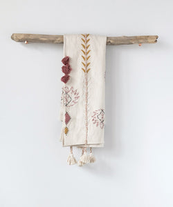 Cream Color Cotton Embroidered Throw w/ Tassels & Applique