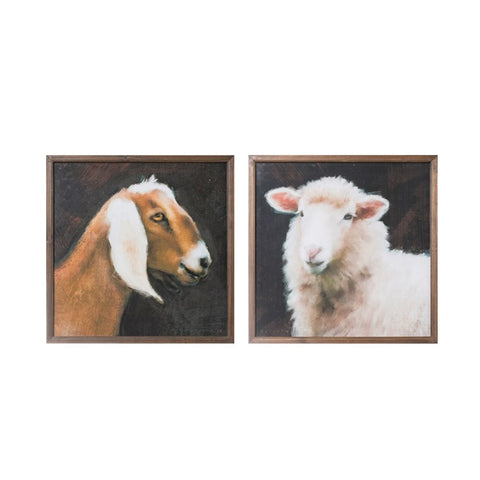 20" Square Wood Framed Wall Decor w/ Farm Animals! Two Styles!