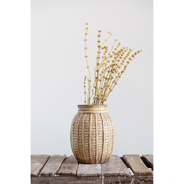 Decorative Embossed Terra-cotta Vase