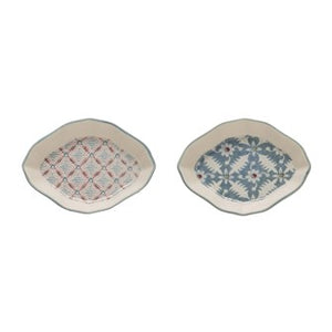 Stoneware Floral Dishes Set Of 2