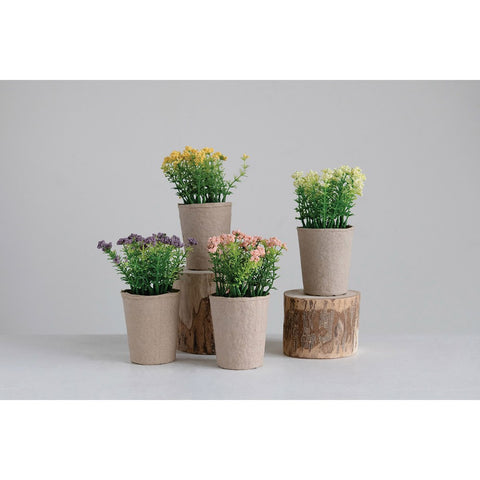 Faux Blooming Plant in Paper Pot! Four Color Options!