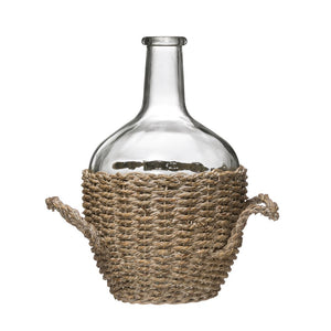Bottle Woven Seagrass Basket With Handles 12.5" H