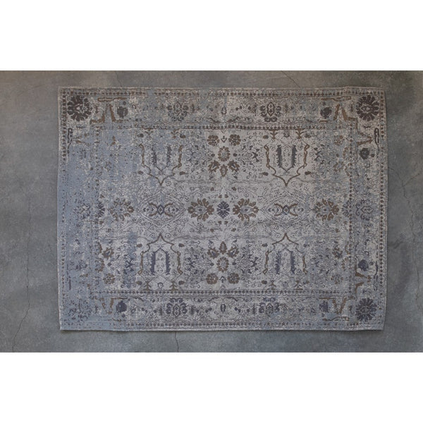 5' x 7' Woven Cotton Printed Rug Distressed Finish