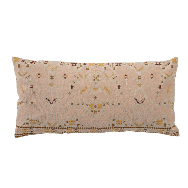 Multi Color Cotton Embroidered Lumbar Pillow