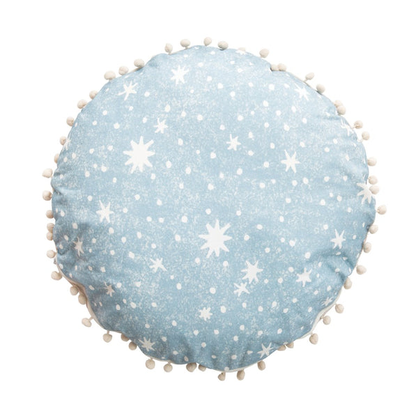 17" Round Pillow with Pom Trim "Live Big Little Child Keep Exploring..."