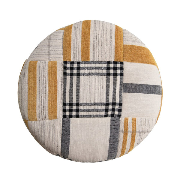 Black & Mustard Color Woven Cotton & Wool Patchwork Stool