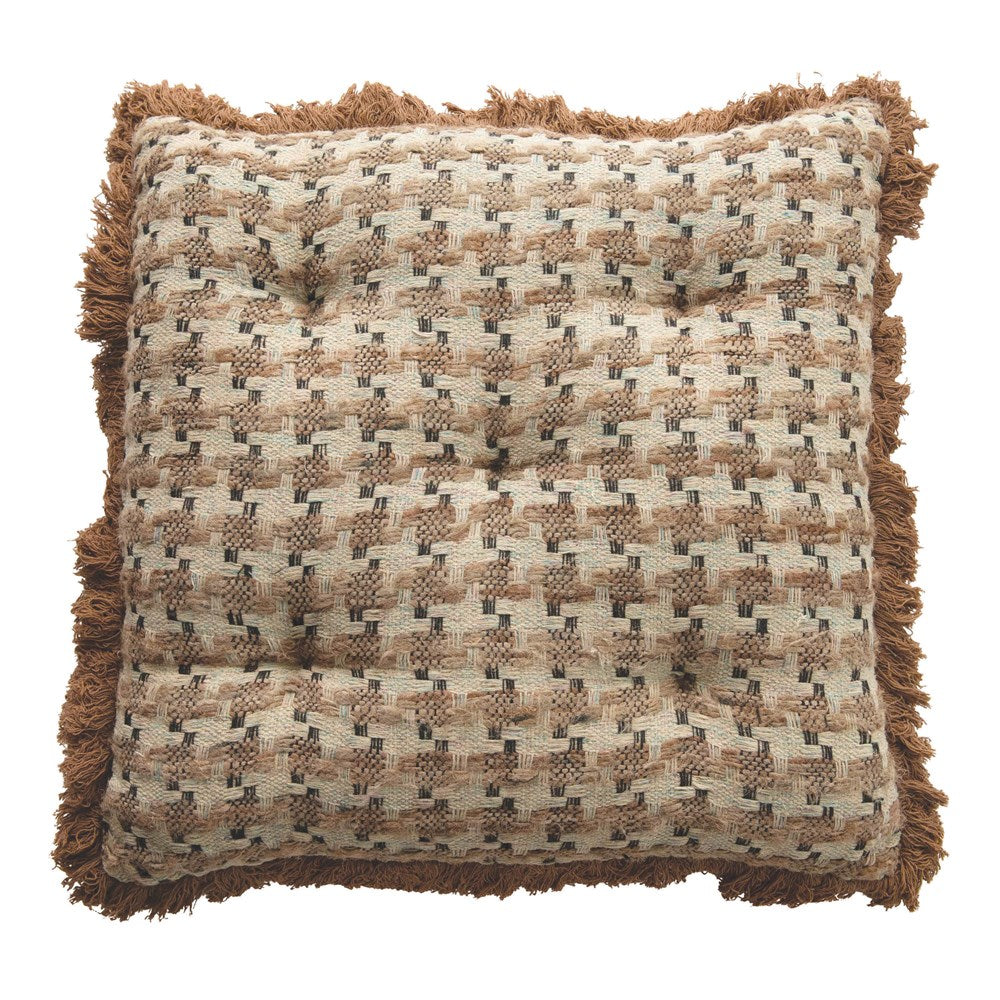 Multi Color Square Woven Cotton Pillow w/ Eyelash Fringe