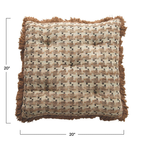 Multi Color Square Woven Cotton Pillow w/ Eyelash Fringe