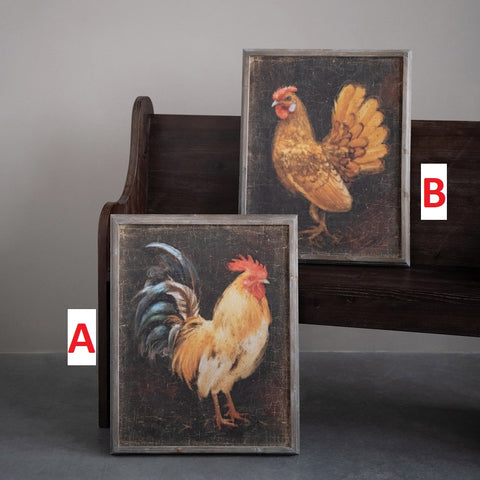 Distressed Finish Wood Framed Wall Decor w/ Chicken! Two Styles!