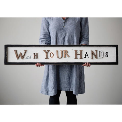 42"L Wood Wall Plaque, "Wash your hands"