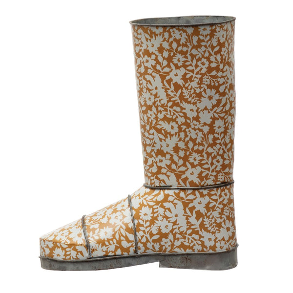 Mustard Color Decorative Metal Garden Boot w/ Floral Pattern