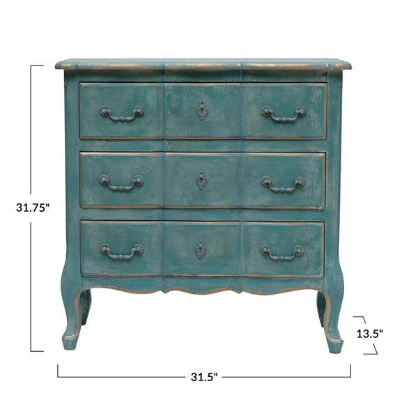Distressed Blue MDF & Fir Wood Dresser w/ 3 Drawers - Pick Up Only