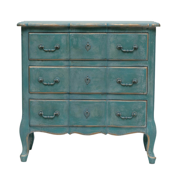 Distressed Blue MDF & Fir Wood Dresser w/ 3 Drawers