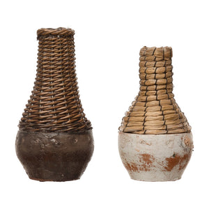 6-1/4"H Woven Willow/Clay Vases 2 Options