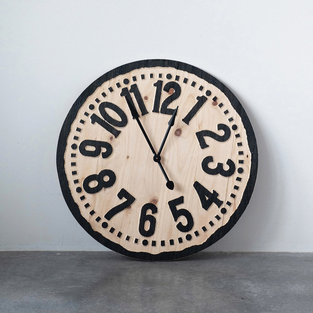 Natural & Black Round Wood Laser Cut Wall Clock! Pick Up Only!