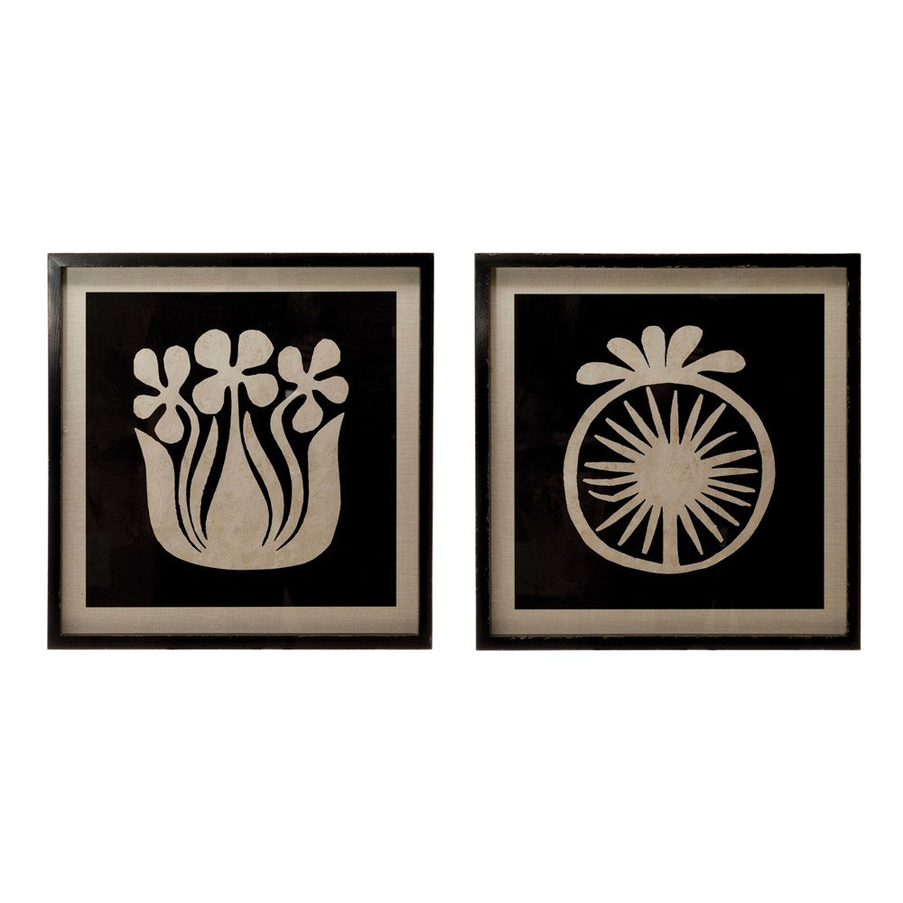 Wood Framed Wall Decor w/ Abstract Flower