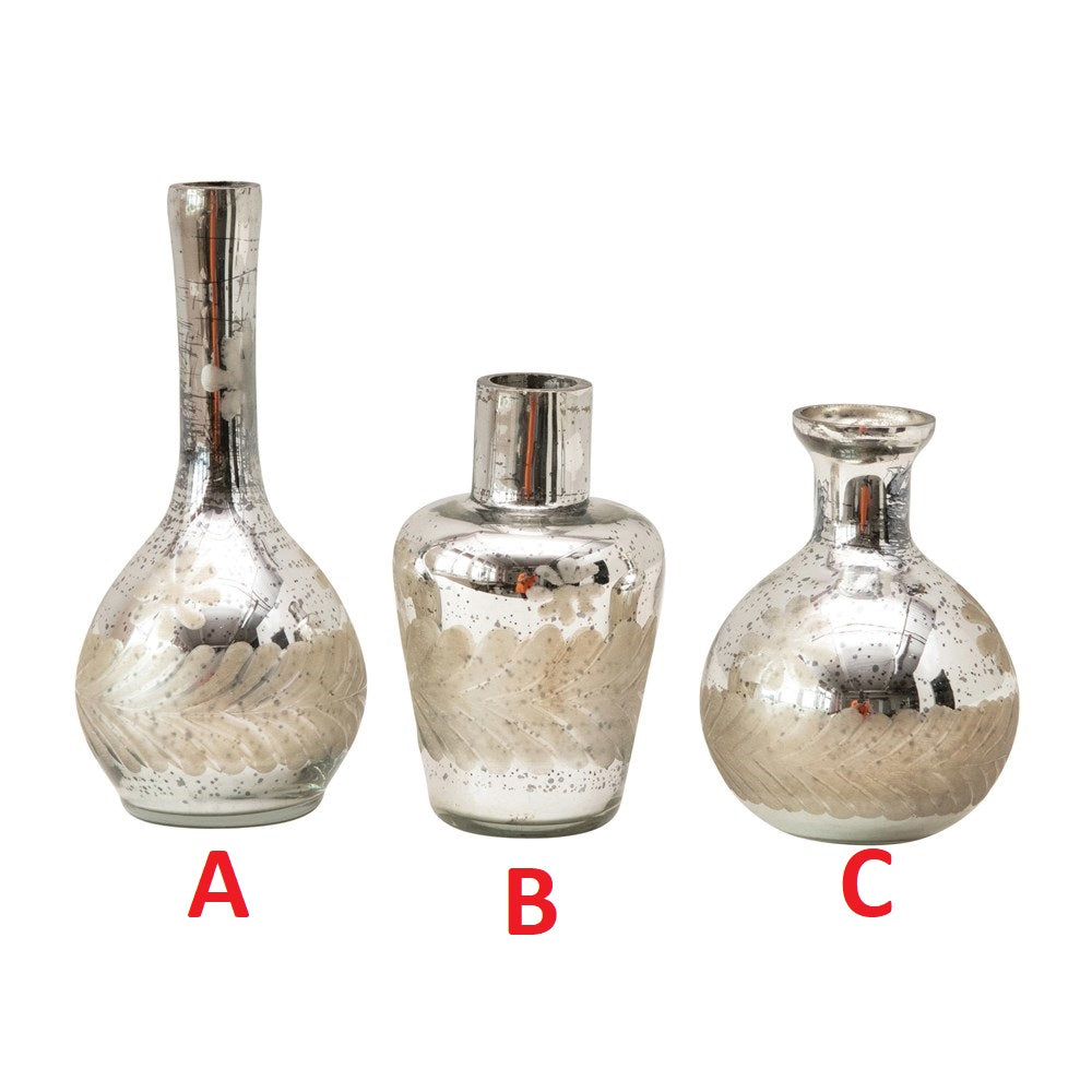 Etched Mercury Glass Vase! Three Styles!