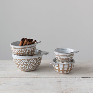 Cup Stoneware Measuring Cup Set w/ Wax Relief Pattern