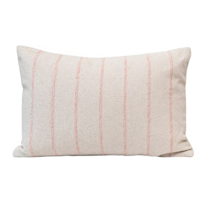 Pink & Cream Woven Recycled Cotton Blend Lumbar Pillow w/ Stripes