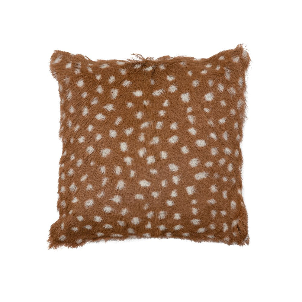 Goat Fur Pillow with Spots, Brown & White