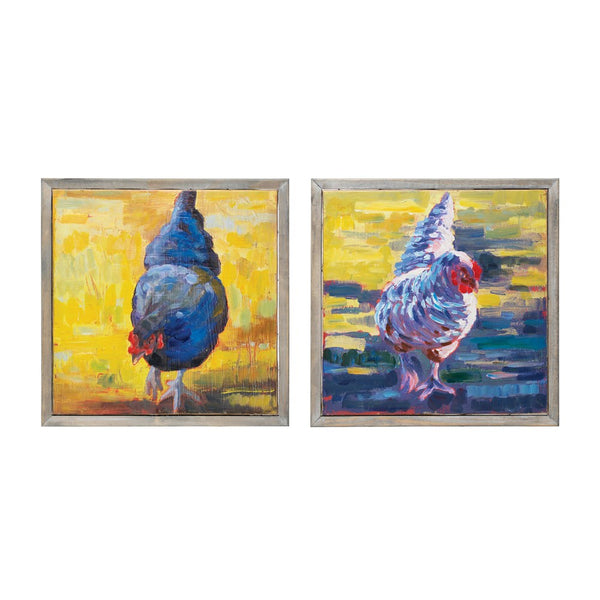 Hand-Painted Wood Framed Wall Decor with Chicken. 2 Styles!!