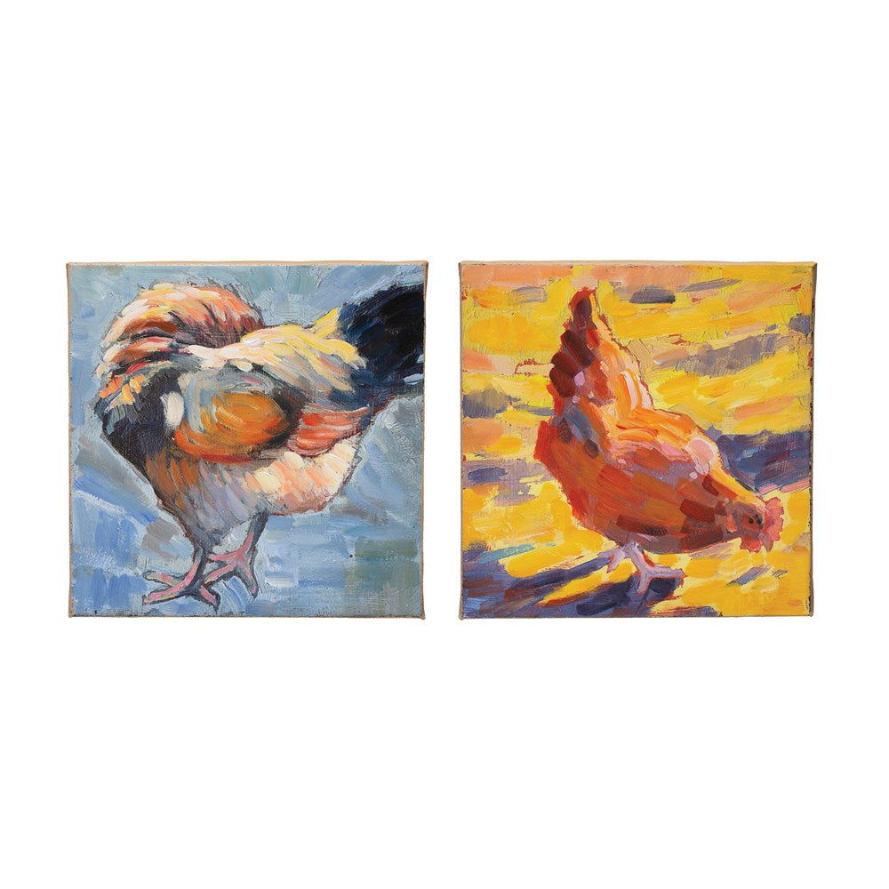 Hand-Painted Canvas Decor with Chicken