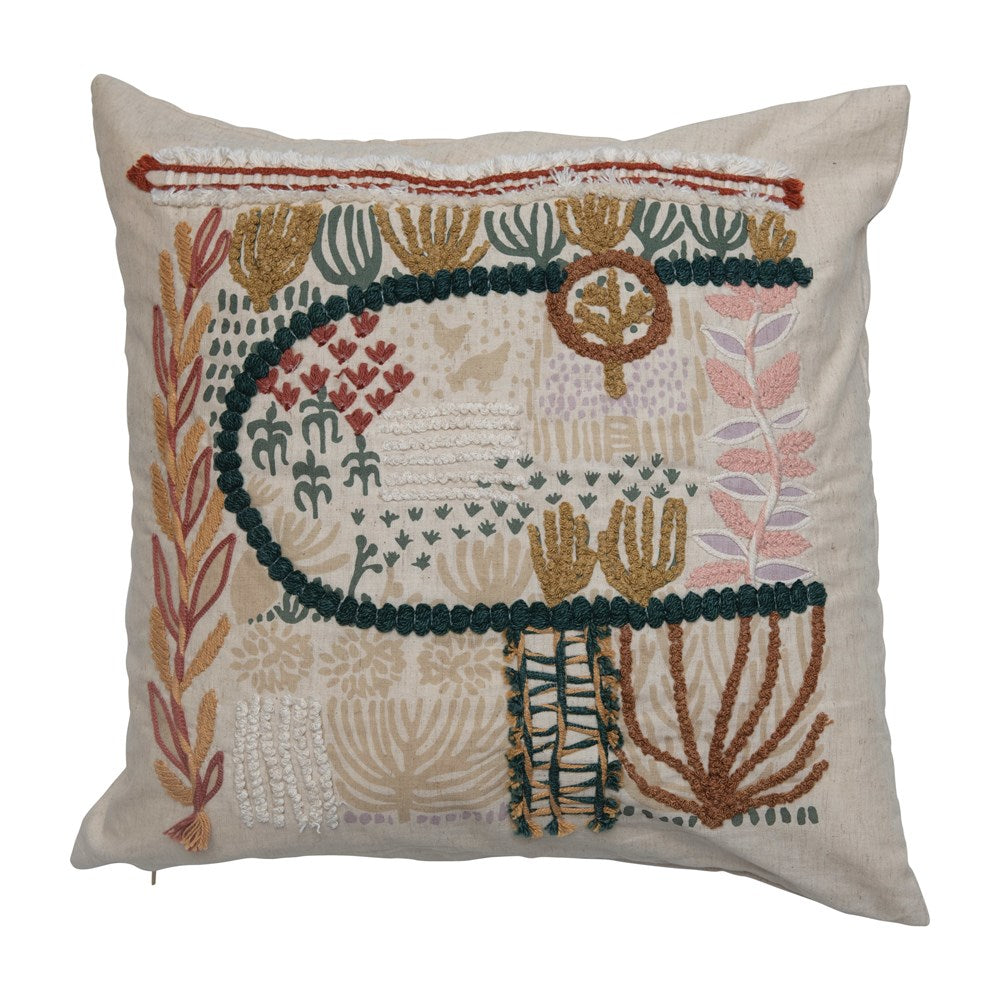20" Square Cotton Embroidered Pillow