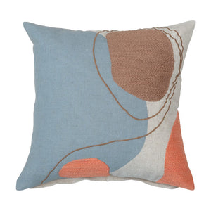16" Square Cotton Printed Pillow w/ Embroidery, Multi Color