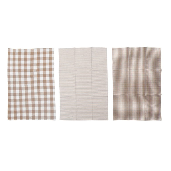 Cotton Tea Towels with Stripes & Check Pattern