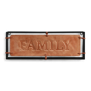 Family Wall Art Genuine Leather Iron Stretched