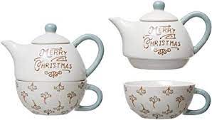 Hand-Stamped Stoneware Teapot, Set of 2