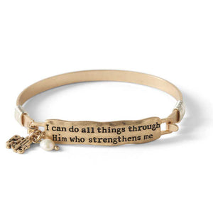 Worn Gold I Can Do All Things Hook Bangle Bracelet
