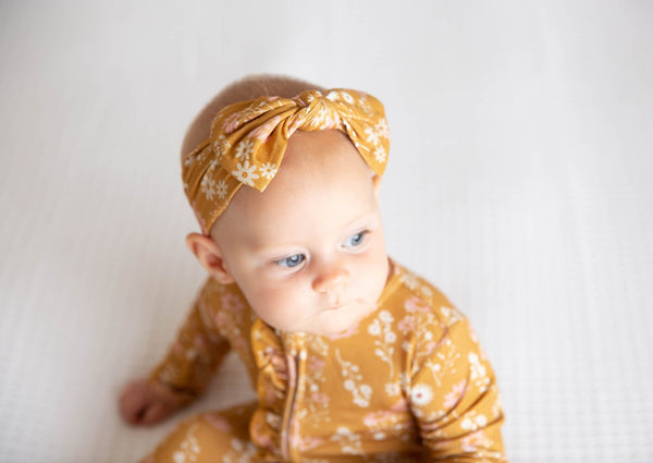 Emerson Mustard Floral Bamboo Baby Headband