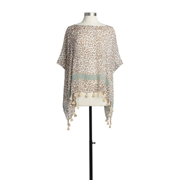 Animal Print Poncho in Taupe with Sage