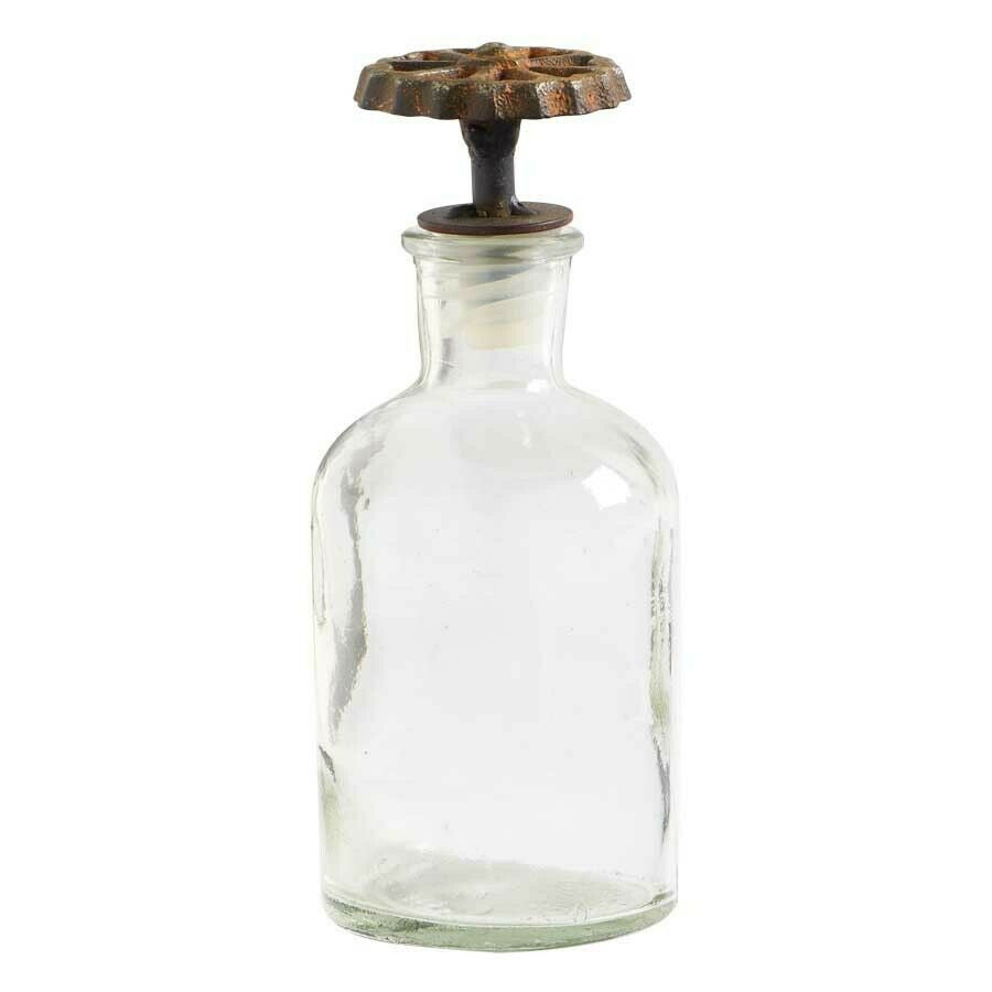6.5" Round Glass Bottle w/Metal Water Faucet Knob