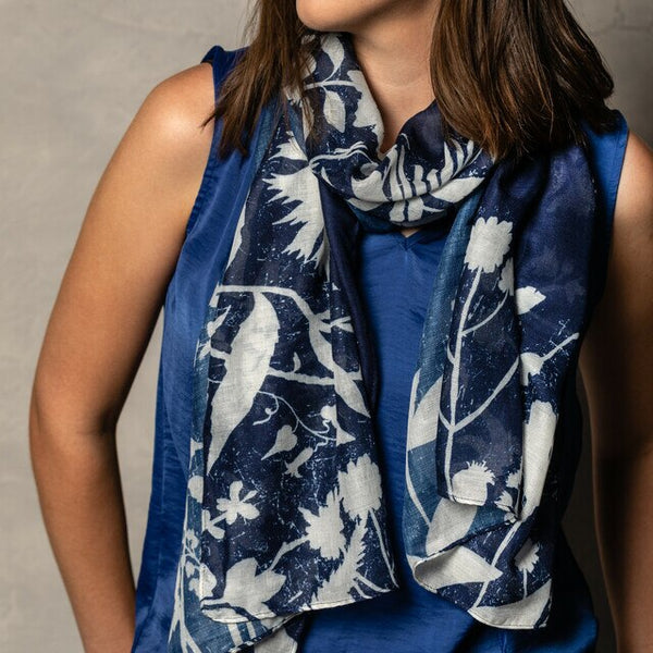 byDesign Rectangle Scarf with Navy Floral Design