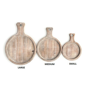 Small Round Whitewash Wood Tray with Handle