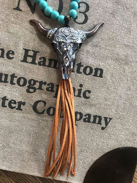 Skull Necklace with Leather Tassle!!!