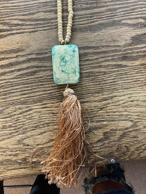 Faux Stone and Tassel Necklace