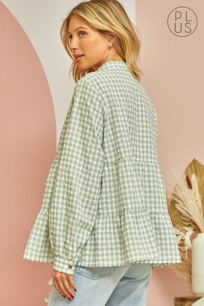 Andree By Unit Plaid Babydoll Tiered Top