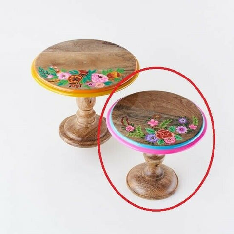 11" Hand Painted Wood Floral Cake Stand