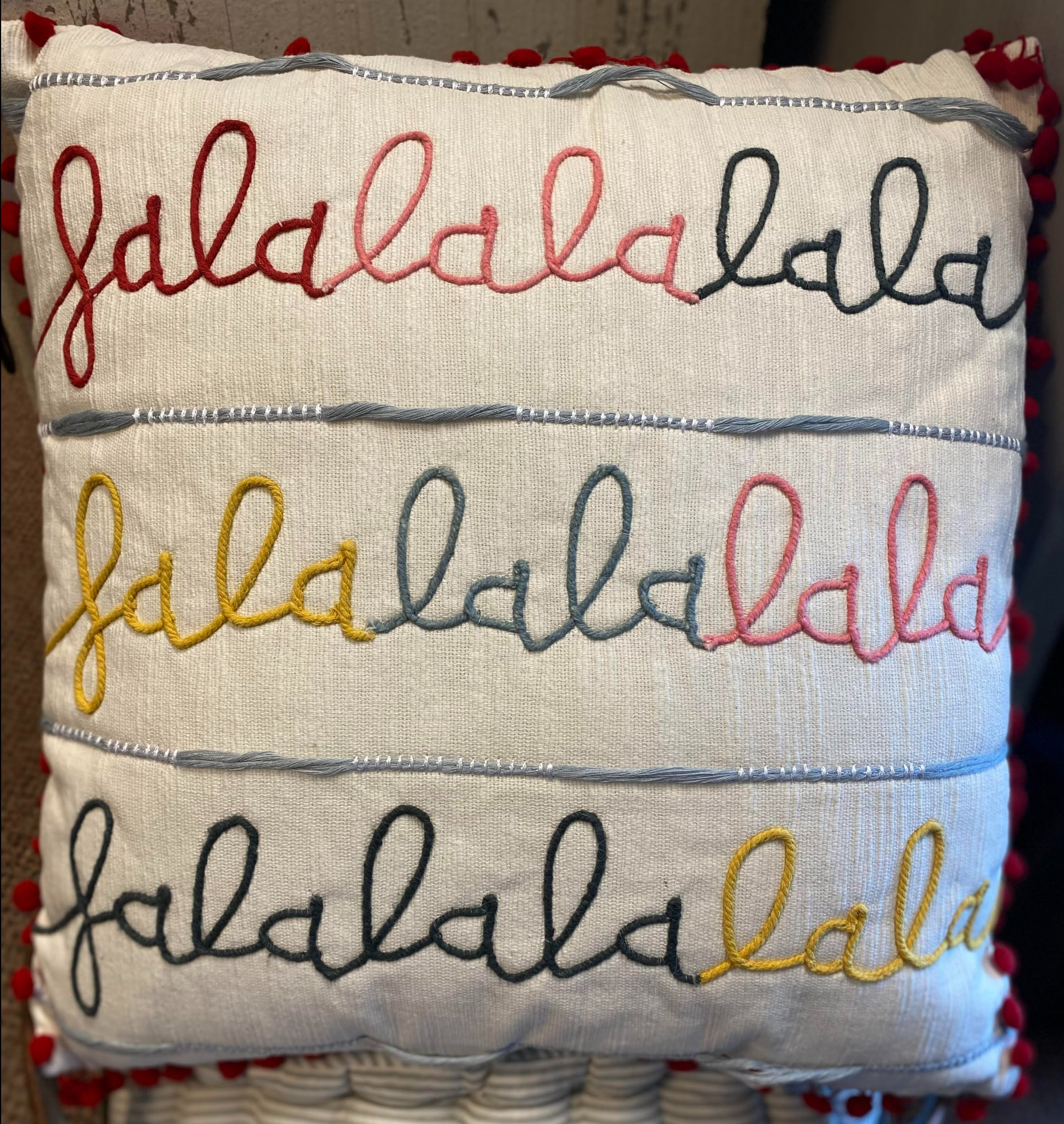 Colorful Fa La La Embroidered Pillow