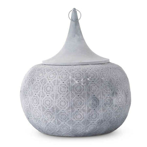 25" Round Gray Metal Moroccan Lantern w/Punched Mandala Pattern!  Pick Up Only