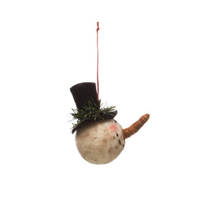 Wool Felt Snowman Head w/ Top Hat Ornament