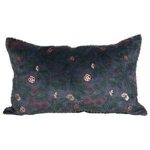 Cotton Floral Lumbar Pillow, Blue, Rose & Gold Color